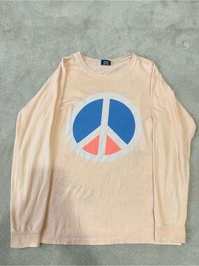 Stussy Peach Long-Sleeve Tee with Blue & Coral Peace Graphic